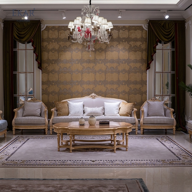 French classic leather cushion sofa with plush seat, solid wood carved frame,EKAR FURNITURE CO.,LTD,French classic leather cushion sofa with plush seat, solid wood carved frame,foshan furniture factory,custom Furniture factory,china furniture factory