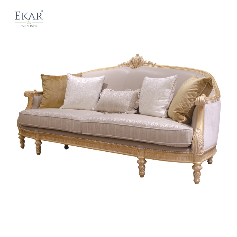 French classic leather cushion sofa with plush seat, solid wood carved frame,EKAR FURNITURE CO.,LTD,French classic leather cushion sofa with plush seat, solid wood carved frame,foshan furniture factory,custom Furniture factory,china furniture factory
