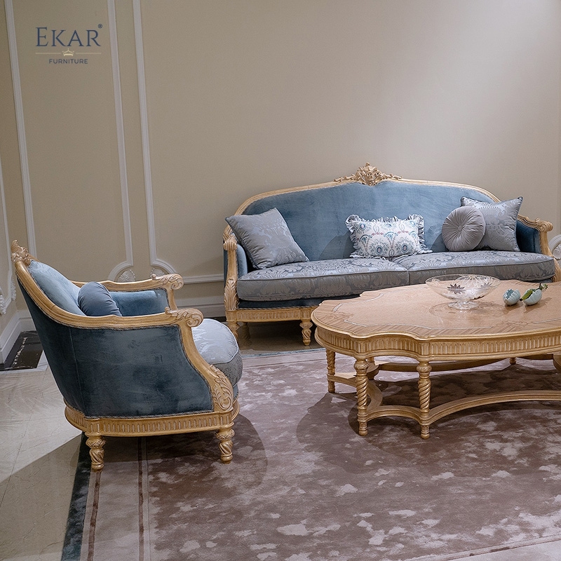 French Classic Solid Wood Sofa with Tufted Linen Upholstery,EKAR FURNITURE CO.,LTD,French Classic Solid Wood Sofa with Tufted Linen Upholstery,foshan furniture factory,custom Furniture factory,china furniture factory