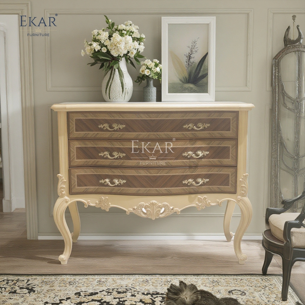 French classical carved wood three-drawer sideboard,EKAR FURNITURE CO.,LTD,French classical carved wood three-drawer sideboard,foshan furniture factory,custom Furniture factory,china furniture factory