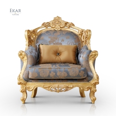 Gold Silk Embroidered Long Couch Chair Comfy Sofa Sale,EKAR FURNITURE CO.,LTD,EKAR FURNITURE - Premium Single Seater Sofa | Handcrafted Solid Wood Frame with Plush Upholstery,foshan furniture factory,custom Furniture factory,china furniture factory
