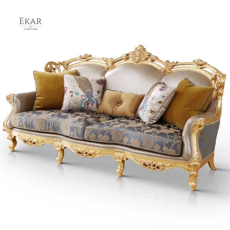 Gold Silk Embroidered Long Couch Chair Comfy Sofa Sale,EKAR FURNITURE CO.,LTD,EKAR FURNITURE - Premium Single Seater Sofa | Handcrafted Solid Wood Frame with Plush Upholstery,foshan furniture factory,custom Furniture factory,china furniture factory