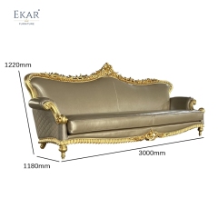 French Classic Leather Sofa with Carved Wood Frame, Antique Gold Finish,EKAR FURNITURE CO.,LTD,French Classic Leather Sofa with Carved Wood Frame, Antique Gold Finish,foshan furniture factory,custom Furniture factory,china furniture factory