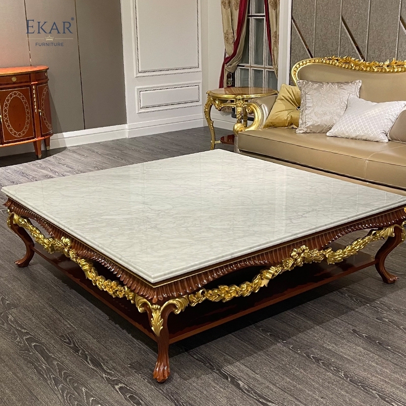 French Classic Marble Coffee Table - Carved Wood Base,EKAR FURNITURE CO.,LTD,,foshan furniture factory,custom Furniture factory,china furniture factory