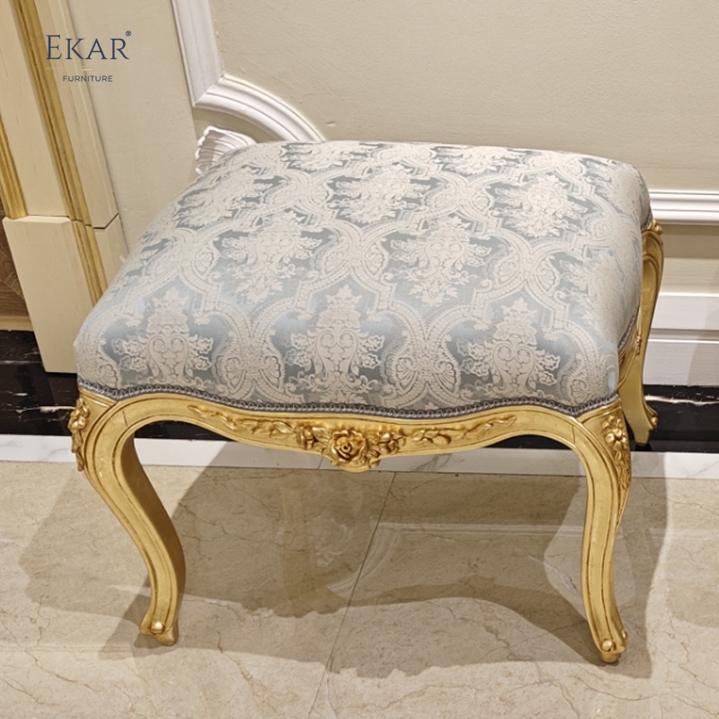 French Classic Upholstered Stool - Carved Wood Living Room Footstool,EKAR FURNITURE CO.,LTD,,foshan furniture factory,custom Furniture factory,china furniture factory