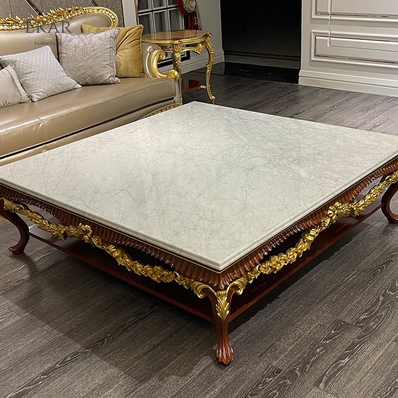 French Classic Marble Coffee Table - Carved Wood Base,EKAR FURNITURE CO.,LTD,,foshan furniture factory,custom Furniture factory,china furniture factory