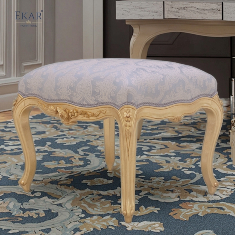 French Classic Upholstered Stool - Carved Wood Living Room Footstool,EKAR FURNITURE CO.,LTD,,foshan furniture factory,custom Furniture factory,china furniture factory