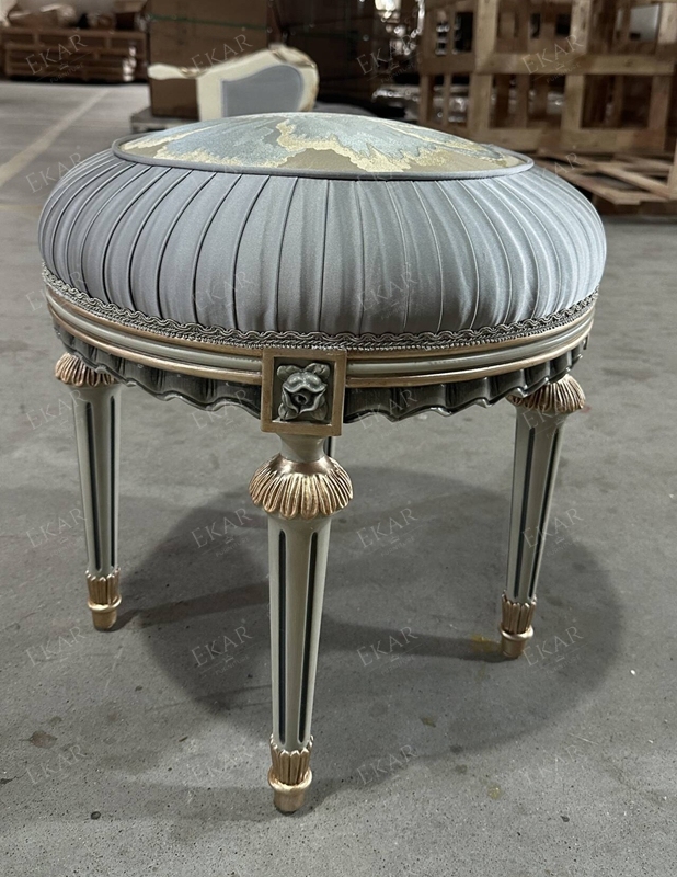 French-Style Wooden Dressing Stool with Upholstered Seat for Bedrooms,EKAR FURNITURE CO.,LTD,French-Style Wooden Dressing Stool with Upholstered Seat for Bedrooms,foshan furniture factory,custom Furniture factory,china furniture factory