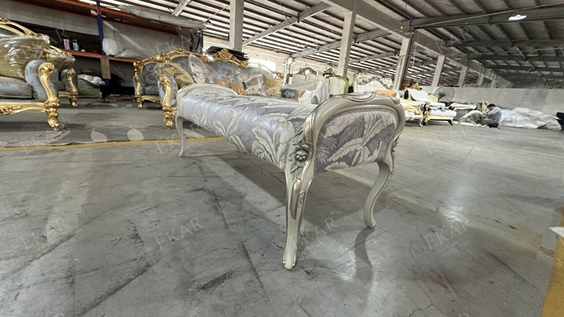 French Style Upholstered Bed Bench with Carved Wooden Frame,EKAR FURNITURE CO.,LTD,French Style Upholstered Bed Bench with Carved Wooden Frame,foshan furniture factory,custom Furniture factory,china furniture factory