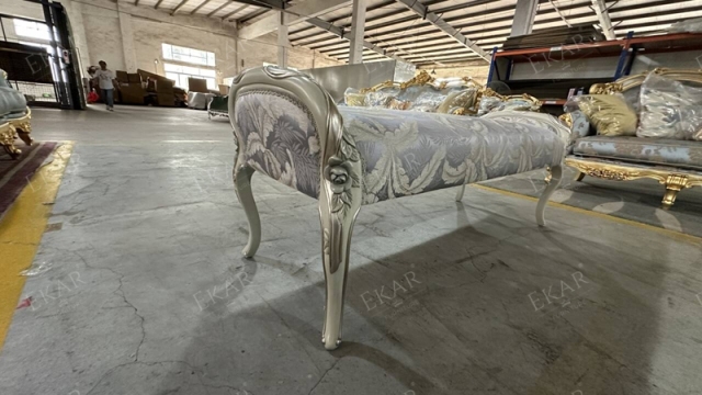 ,MY SHOP,French Style Upholstered Bed Bench with Carved Wooden Frame,foshan furniture factory,custom Furniture factory,china furniture factory