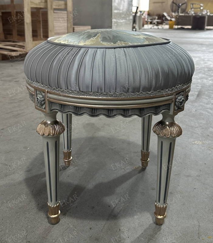 French-Style Wooden Dressing Stool with Upholstered Seat for Bedrooms,EKAR FURNITURE CO.,LTD,French-Style Wooden Dressing Stool with Upholstered Seat for Bedrooms,foshan furniture factory,custom Furniture factory,china furniture factory