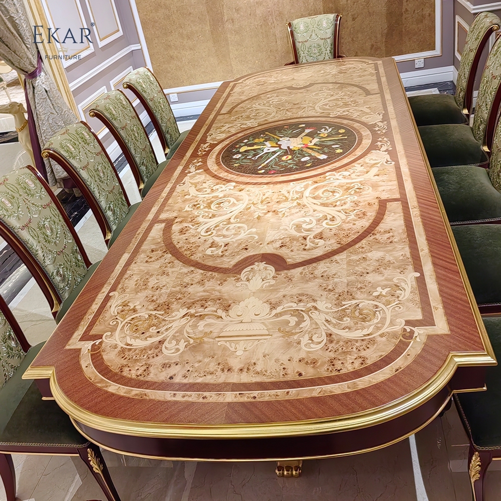 French Classical Solid Wood Dining Table with Patterned Fabric,EKAR FURNITURE CO.,LTD,,foshan furniture factory,custom Furniture factory,china furniture factory
