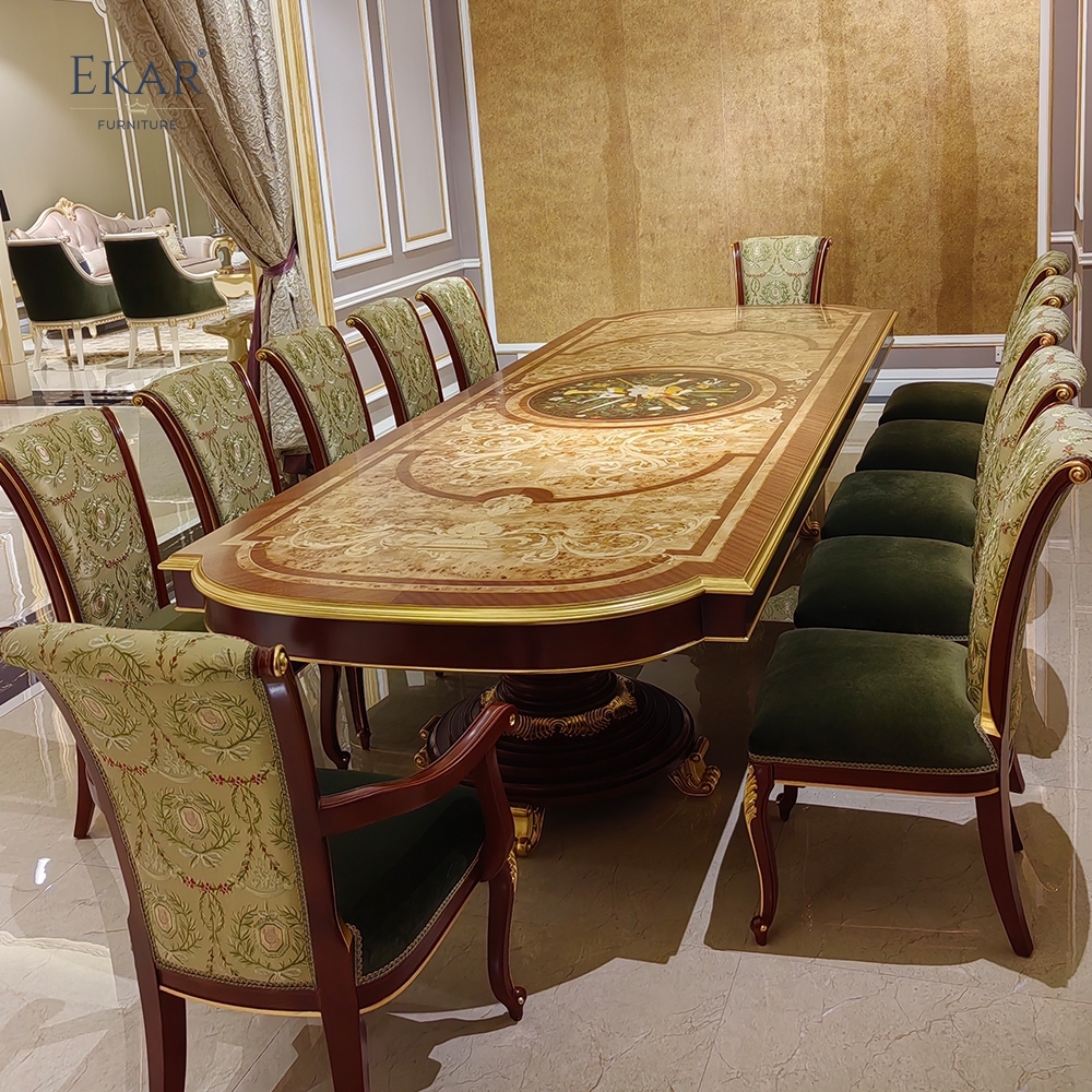 French Classical Solid Wood Dining Table with Patterned Fabric,EKAR FURNITURE CO.,LTD,,foshan furniture factory,custom Furniture factory,china furniture factory