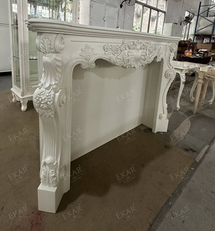 French-Style Carved Fireplace – Luxury Ornate Design for Elegant Living Rooms,EKAR FURNITURE CO.,LTD,,foshan furniture factory,custom Furniture factory,china furniture factory