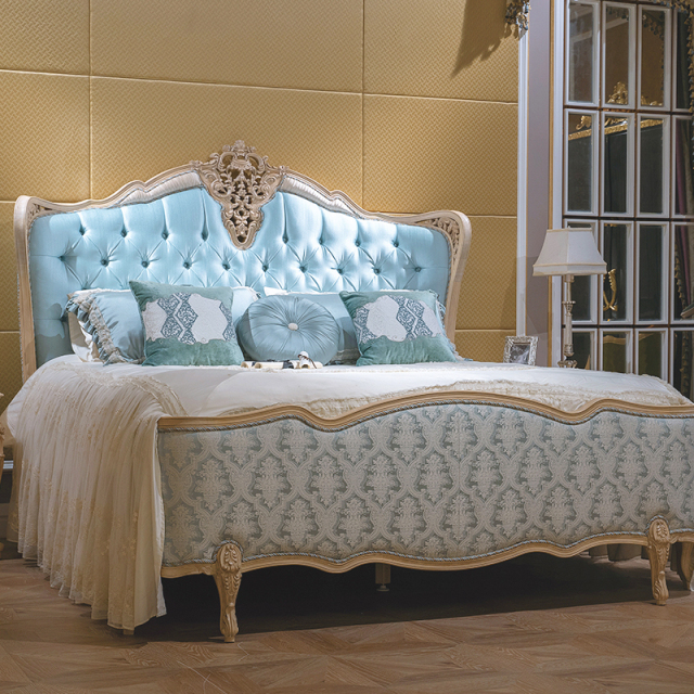 ,MY SHOP,Soild Wood Carved Luxury Upholstered King Size Bed - Ekar Furniture,foshan furniture factory,custom Furniture factory,china furniture factory