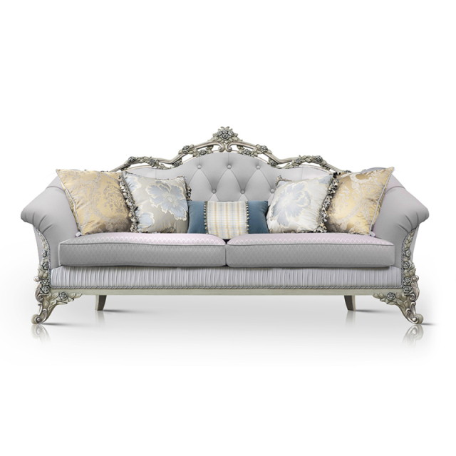 Wooden Carved Classic Leather And Fabric Grey Sofa Set,EKAR FURNITURE CO.,LTD,EKAR FURNITURE | Elegant Single Seater Sofa with Solid Wood Frame and Fabric Upholstery,foshan furniture factory,custom Furniture factory,china furniture factory