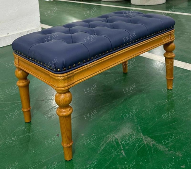 ,MY SHOP,Classic Style Leather Bench with Wooden Legs for Bedroom or Living Room Seating,foshan furniture factory,custom Furniture factory,china furniture factory