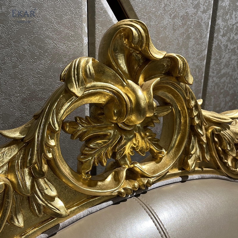 French Classic Leather Sofa with Carved Wood Frame, Antique Gold Finish,EKAR FURNITURE CO.,LTD,French Classic Leather Sofa with Carved Wood Frame, Antique Gold Finish,foshan furniture factory,custom Furniture factory,china furniture factory