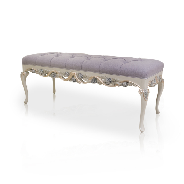 ,MY SHOP,French Luxury Style Grey Wooden and Fabric Long Bed Stool for Bedroom,foshan furniture factory,custom Furniture factory,china furniture factory