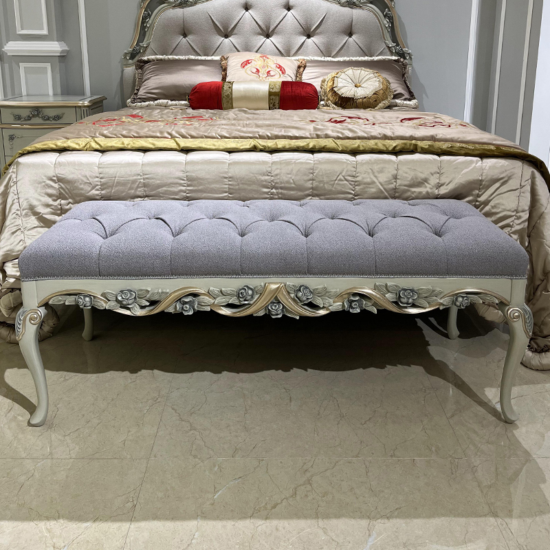 French Luxury Style Grey Wooden and Fabric Long Bed Stool for Bedroom,EKAR FURNITURE CO.,LTD,French Luxury Style Grey Wooden and Fabric Long Bed Stool for Bedroom,foshan furniture factory,custom Furniture factory,china furniture factory