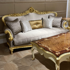 French Classic Leather Sofa with Carved Wood Frame, Antique Gold Finish,EKAR FURNITURE CO.,LTD,French Classic Leather Sofa with Carved Wood Frame, Antique Gold Finish,foshan furniture factory,custom Furniture factory,china furniture factory
