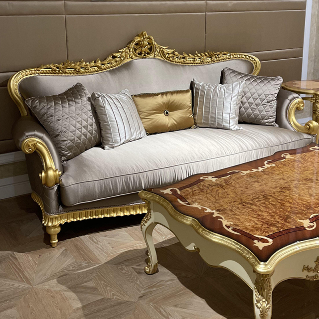 French Classic Leather Sofa with Carved Wood Frame, Antique Gold Finish,EKAR FURNITURE CO.,LTD,French Classic Leather Sofa with Carved Wood Frame, Antique Gold Finish,foshan furniture factory,custom Furniture factory,china furniture factory