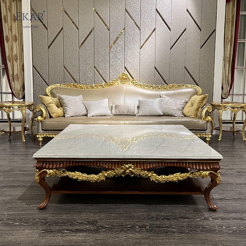 French Classic Marble Coffee Table - Carved Wood Base,EKAR FURNITURE CO.,LTD,,foshan furniture factory,custom Furniture factory,china furniture factory