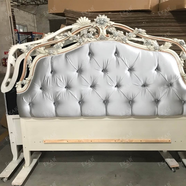 Grey Upholstered Headboard King Frame Handcarved Bed,EKAR FURNITURE CO.,LTD,Grey Upholstered Headboard King Frame Handcarved Bed  - Ekar Furniture,foshan furniture factory,custom Furniture factory,china furniture factory