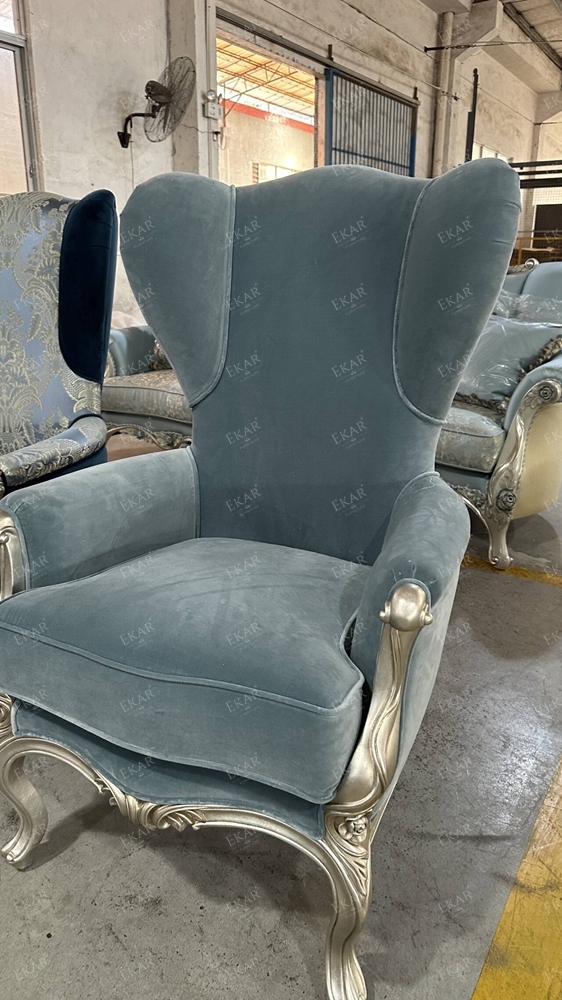 French Style Wooden Lounge Chair with Upholstered Fabric Seat,EKAR FURNITURE CO.,LTD,French Style Wooden Lounge Chair with Upholstered Fabric Seat,foshan furniture factory,custom Furniture factory,china furniture factory