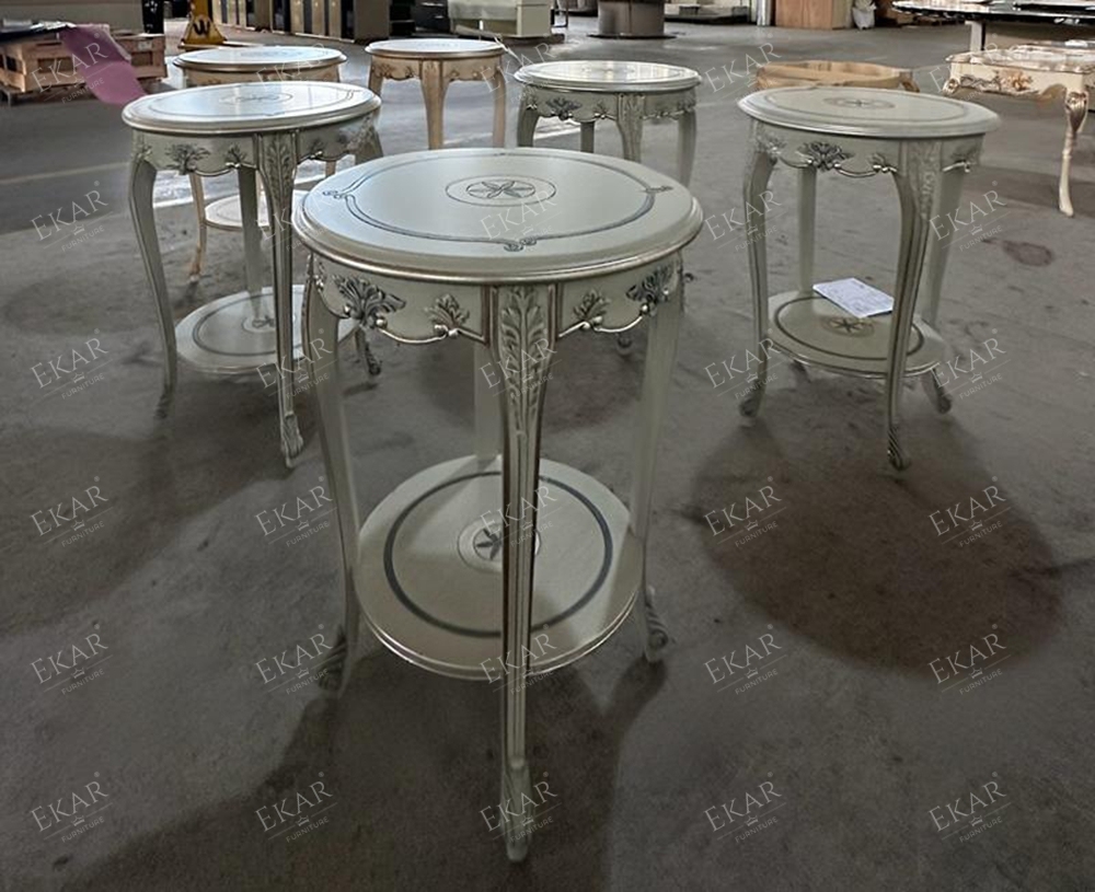 French Style Flash Star Grey Small End Table with Hand-carved Flowers,EKAR FURNITURE CO.,LTD,,foshan furniture factory,custom Furniture factory,china furniture factory