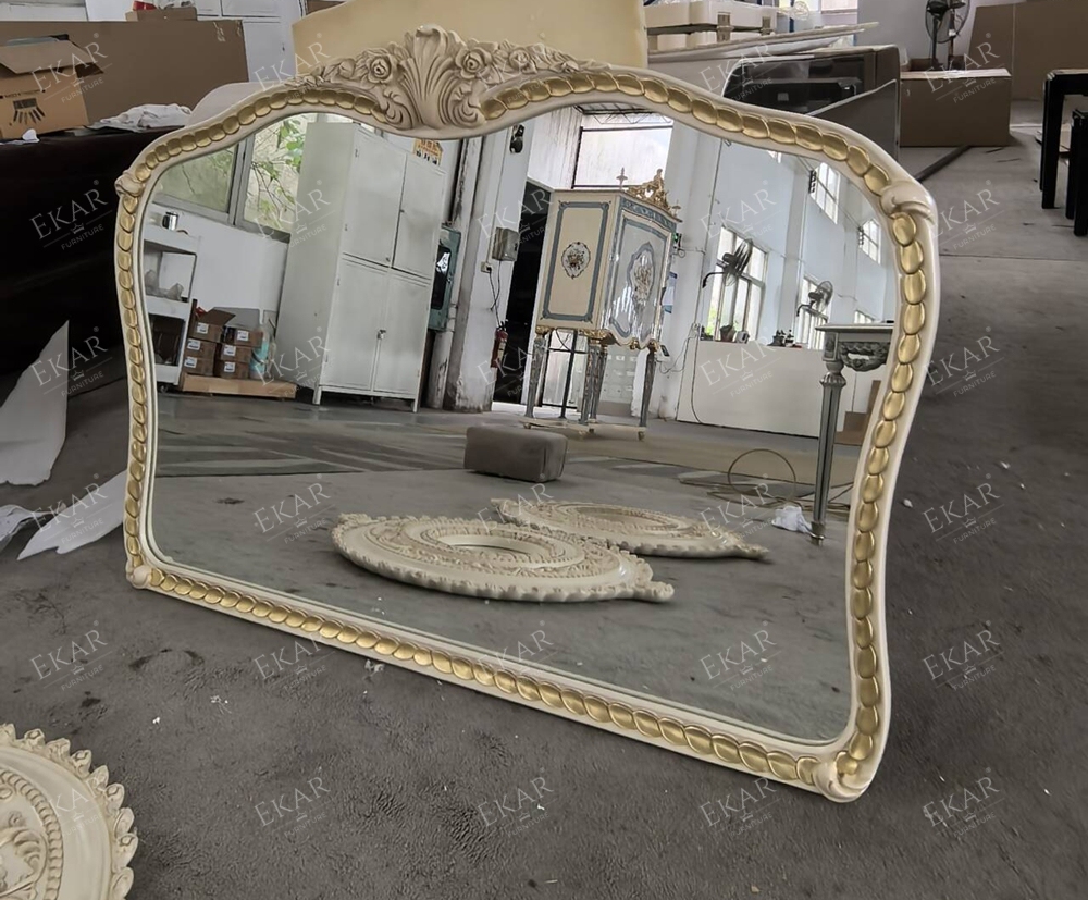 French Provincial Entryway Mirror with Distressed Wood Frame and Floral Carvings,EKAR FURNITURE CO.,LTD,French Provincial Entryway Mirror with Distressed Wood Frame and Floral Carvings,foshan furniture factory,custom Furniture factory,china furniture factory