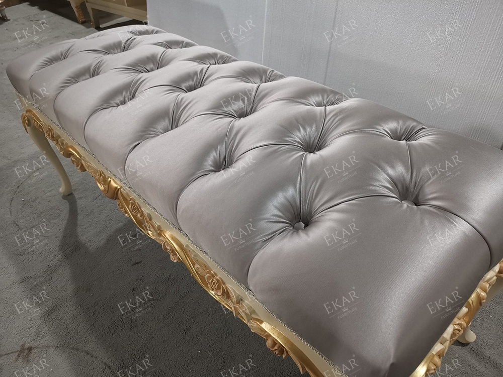 French Luxury Style Grey Wooden and Fabric Long Bed Stool for Bedroom,EKAR FURNITURE CO.,LTD,French Luxury Style Grey Wooden and Fabric Long Bed Stool for Bedroom,foshan furniture factory,custom Furniture factory,china furniture factory