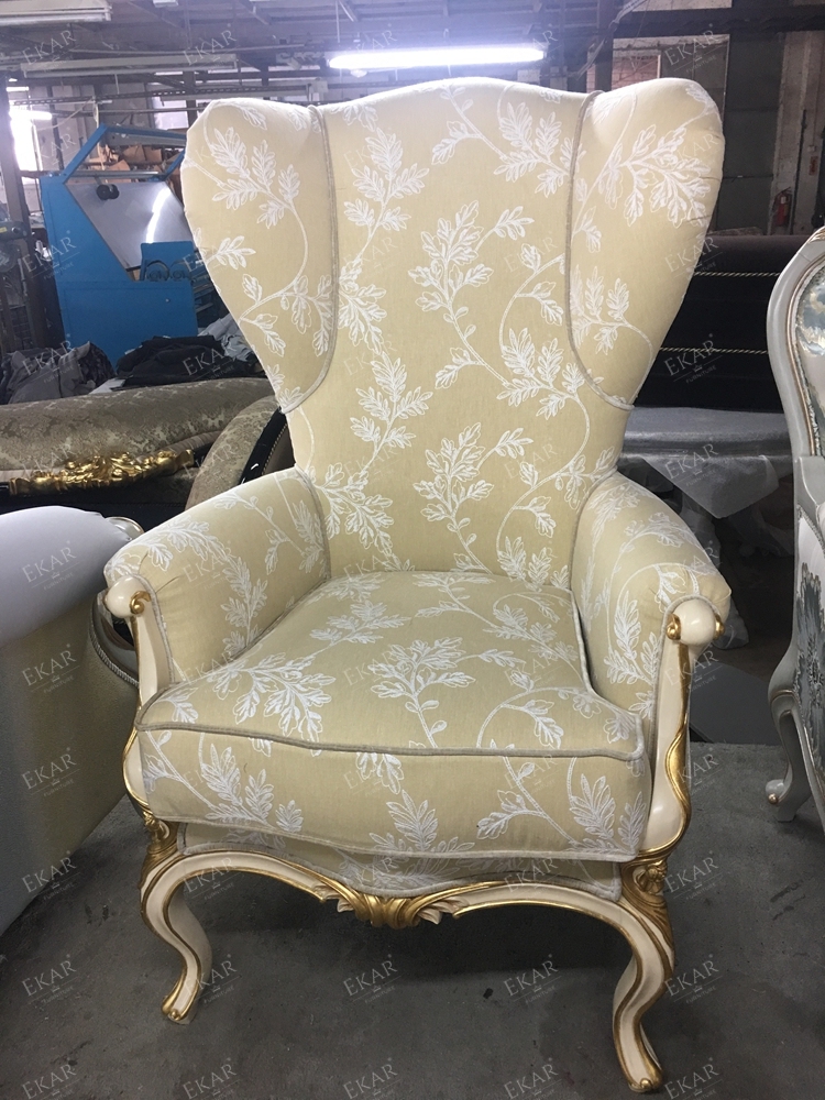 French Style Wooden Lounge Chair with Upholstered Fabric Seat,EKAR FURNITURE CO.,LTD,French Style Wooden Lounge Chair with Upholstered Fabric Seat,foshan furniture factory,custom Furniture factory,china furniture factory