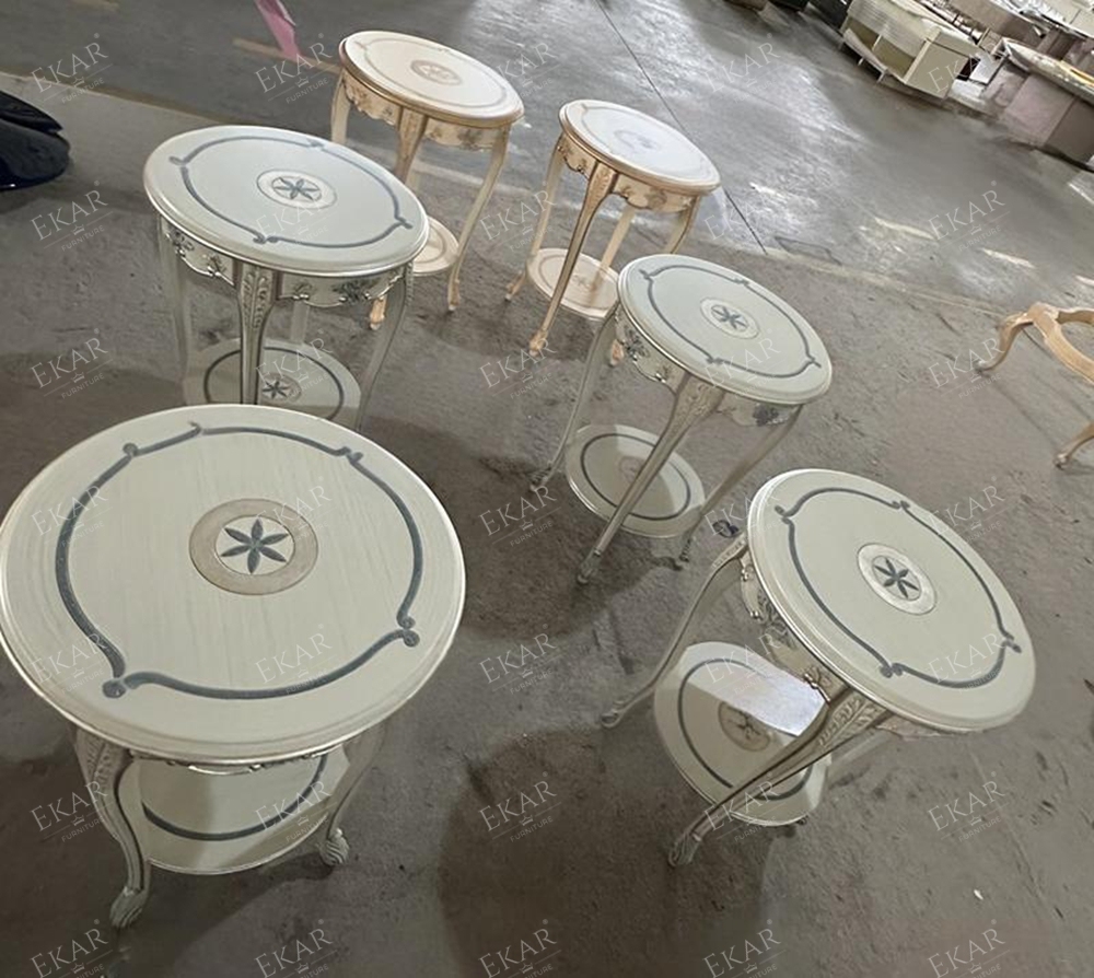 French Style Flash Star Grey Small End Table with Hand-carved Flowers,EKAR FURNITURE CO.,LTD,,foshan furniture factory,custom Furniture factory,china furniture factory