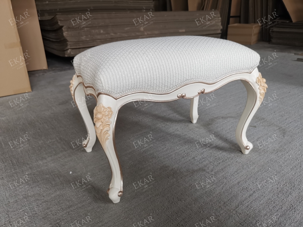 French Style Ivory White Comfortable Upholstered Small Stool in Front of Bed for Living Room,EKAR FURNITURE CO.,LTD,,foshan furniture factory,custom Furniture factory,china furniture factory