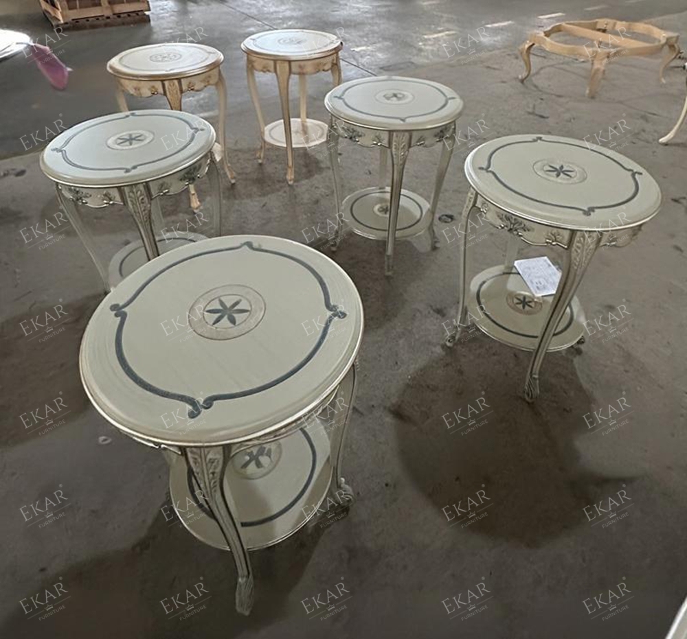 French Style Flash Star Grey Small End Table with Hand-carved Flowers,EKAR FURNITURE CO.,LTD,,foshan furniture factory,custom Furniture factory,china furniture factory