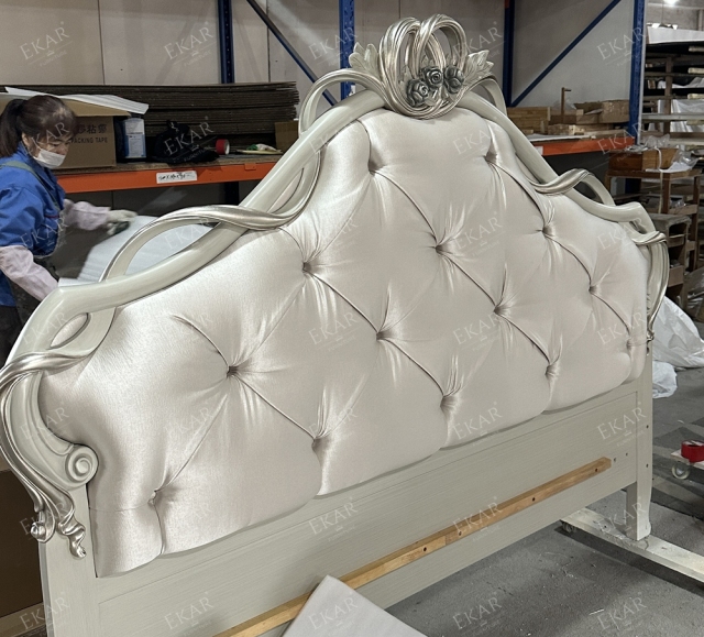 ,MY SHOP,Classic French-Style King-Size Wooden Bed Frame with Intricate Carvings,foshan furniture factory,custom Furniture factory,china furniture factory