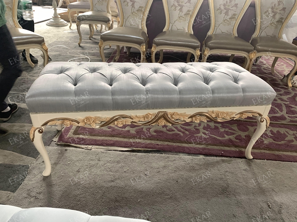 French Luxury Style Grey Wooden and Fabric Long Bed Stool for Bedroom,EKAR FURNITURE CO.,LTD,French Luxury Style Grey Wooden and Fabric Long Bed Stool for Bedroom,foshan furniture factory,custom Furniture factory,china furniture factory