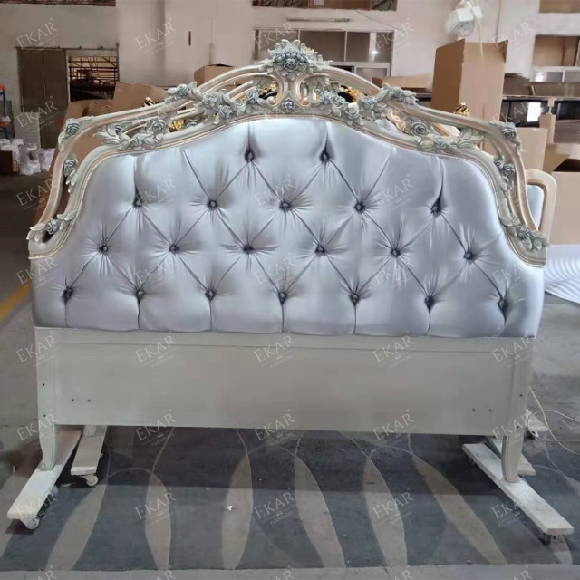 Grey Upholstered Headboard King Frame Handcarved Bed,EKAR FURNITURE CO.,LTD,Grey Upholstered Headboard King Frame Handcarved Bed  - Ekar Furniture,foshan furniture factory,custom Furniture factory,china furniture factory