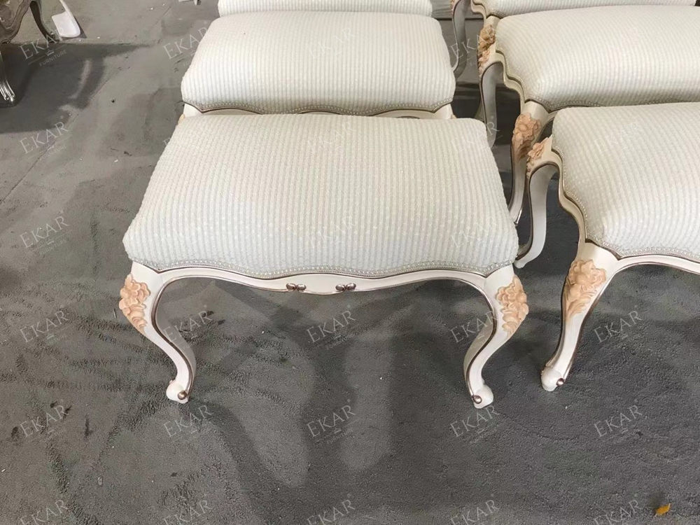 French Style Ivory White Comfortable Upholstered Small Stool in Front of Bed for Living Room,EKAR FURNITURE CO.,LTD,,foshan furniture factory,custom Furniture factory,china furniture factory