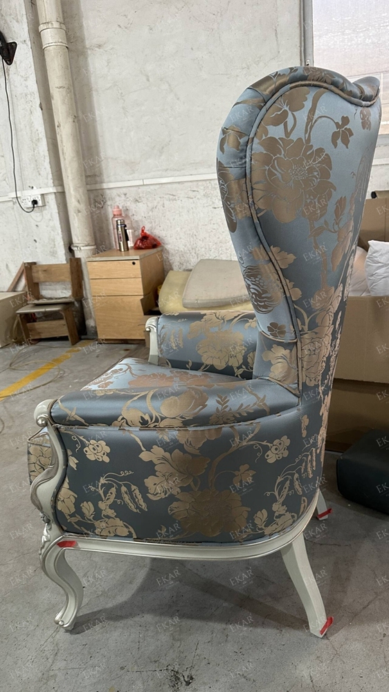 French Style Wooden Lounge Chair with Upholstered Fabric Seat,EKAR FURNITURE CO.,LTD,French Style Wooden Lounge Chair with Upholstered Fabric Seat,foshan furniture factory,custom Furniture factory,china furniture factory