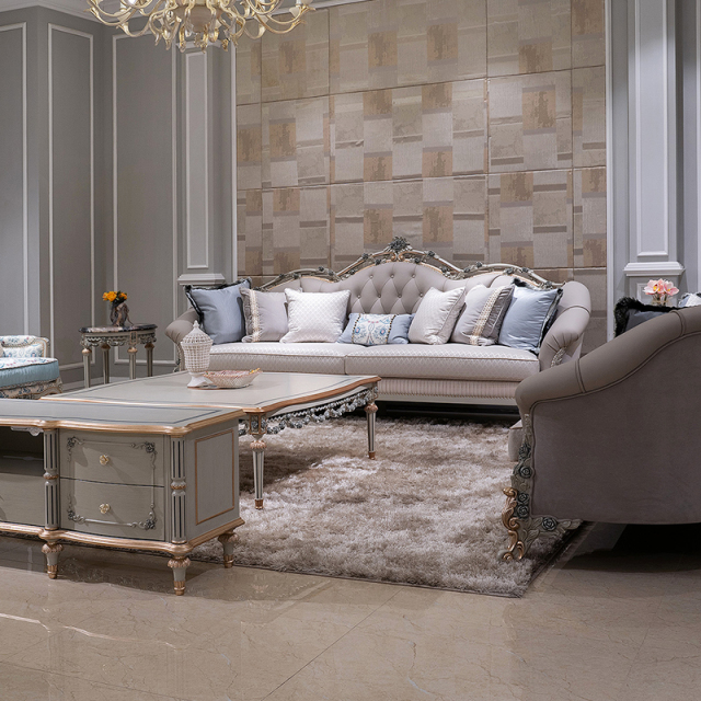 Wooden Carved Classic Leather And Fabric Grey Sofa Set,EKAR FURNITURE CO.,LTD,EKAR FURNITURE | Elegant Single Seater Sofa with Solid Wood Frame and Fabric Upholstery,foshan furniture factory,custom Furniture factory,china furniture factory