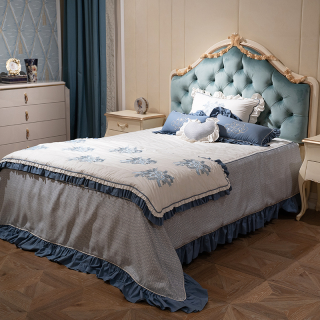 ,MY SHOP,King Size Blue Tufted Upholstered Headboard Single Bed Frame - Ekar Furniture,foshan furniture factory,custom Furniture factory,china furniture factory