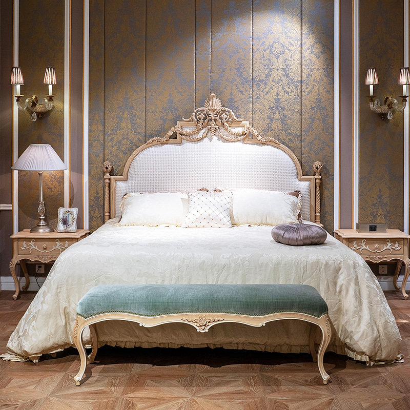 French Luxury Style Off-white and Golden Queen Bed,EKAR FURNITURE CO.,LTD,,foshan furniture factory,custom Furniture factory,china furniture factory