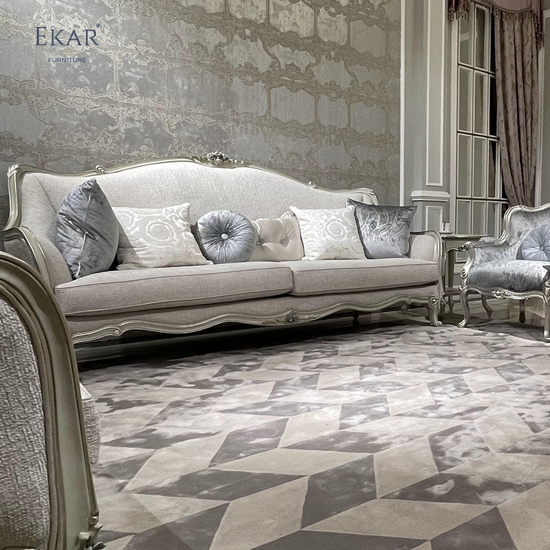 French Classical Sofa: Solid Wood Carving &amp; Fabric Upholstery,EKAR FURNITURE CO.,LTD,,foshan furniture factory,custom Furniture factory,china furniture factory