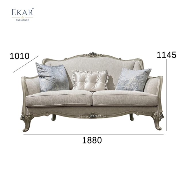 French Classical Sofa: Solid Wood Carving &amp; Fabric Upholstery,EKAR FURNITURE CO.,LTD,,foshan furniture factory,custom Furniture factory,china furniture factory