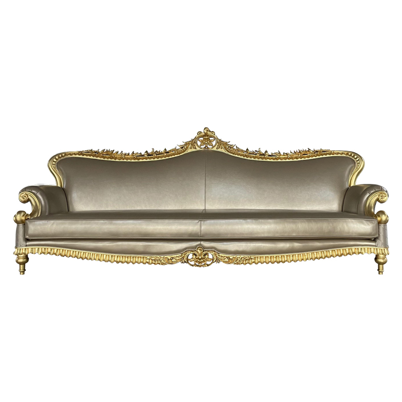 French Classic Leather Sofa with Carved Wood Frame, Antique Gold Finish,EKAR FURNITURE CO.,LTD,French Classic Leather Sofa with Carved Wood Frame, Antique Gold Finish,foshan furniture factory,custom Furniture factory,china furniture factory