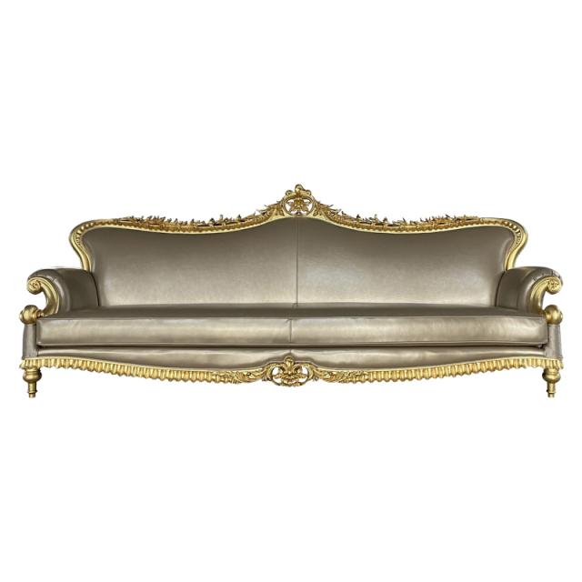 French Classic Leather Sofa with Carved Wood Frame, Antique Gold Finish,EKAR FURNITURE CO.,LTD,French Classic Leather Sofa with Carved Wood Frame, Antique Gold Finish,foshan furniture factory,custom Furniture factory,china furniture factory