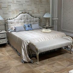 ,MY SHOP,French Style Upholstered Bed Bench with Carved Wooden Frame,foshan furniture factory,custom Furniture factory,china furniture factory