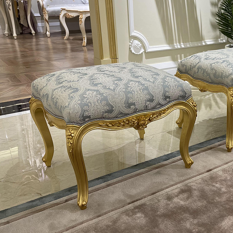 French Classic Upholstered Stool - Carved Wood Living Room Footstool,EKAR FURNITURE CO.,LTD,,foshan furniture factory,custom Furniture factory,china furniture factory